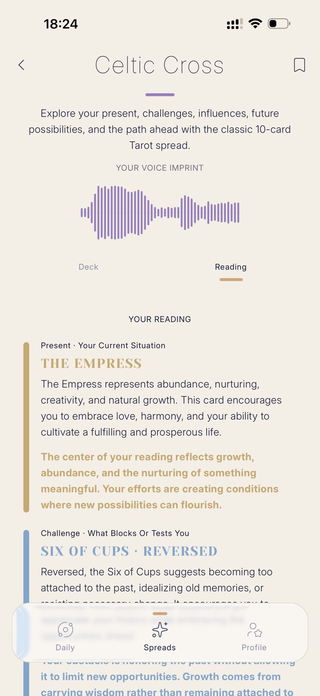 A Celtic Cross reading in Arclum with The Empress card interpretation